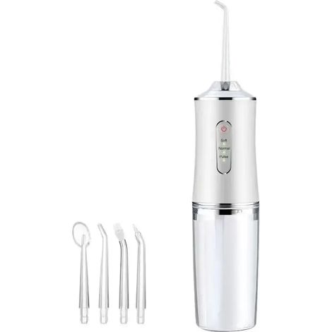 Hydropulseur électrique à trois modes (blanc) avec bain de bouche et brosse à dents rechargeables de 240 ml (1/5)