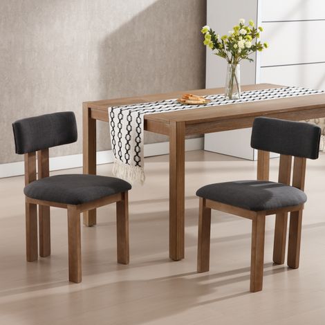Wahson 2er Set Esszimmerstühle aus Leinen, Küchenstühle Retro Holzstühle ohne armlehne für Wohnzimmer & Küche, Grau (1/5)