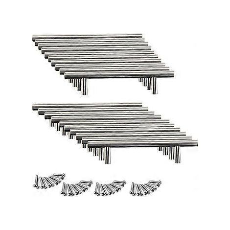 Lot de 20 poignées de porte de placard de cuisine en acier inoxydable, poignée barre de porte de placard de 12 mm avec vis, poignée de tiroir en T (128 mm (trou) (1/5)