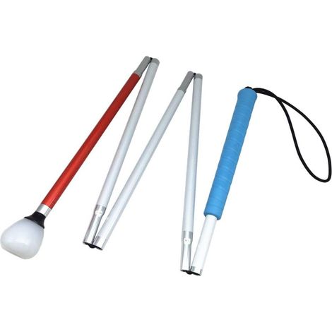1 Canne Blanche Pliante 5 Sections Aluminium,Boule Tournante,Ruban Réfléchissant,Anti-dérapant,Pour Personnes Aveugles