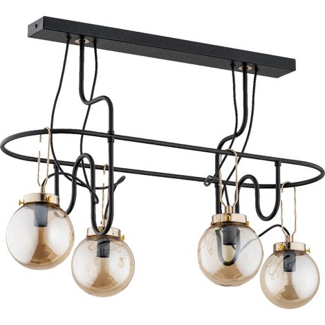Suspension moderne noir/or, 4 globes ambre E14 Ventis (1/3)