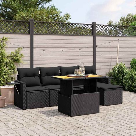 Salon de jardin 6 pièces avec coussins, résine tressée noire et table relevable, 53.6kg - PANGIVO (1/3)