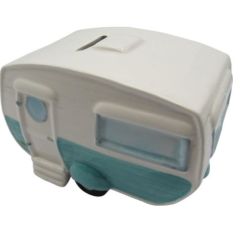 Ceramic Caravan Money Box (Cash Saving Bank Fund Novelty Collectable Pottery)