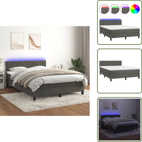 Cama de terciopelo - vidaXL Cama box spring colchón y LED terciopelo gris oscuro 140x190 cm - Cama de muelles ensacados