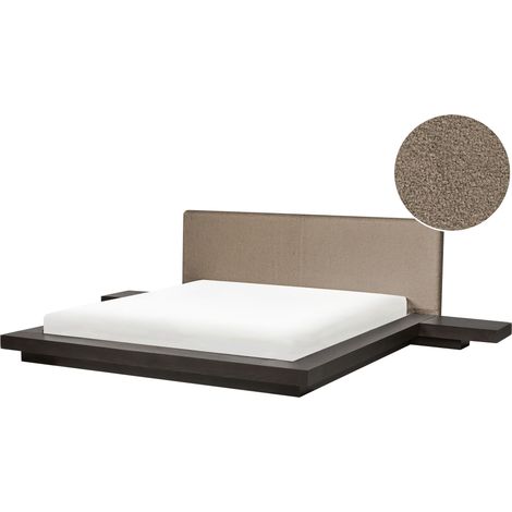 Japan Style Water Bed Dark Ash Wood Boucle Headboard EU Super King Size 6ft Wooden Frame Low Profile with Mattress Bedroom ZEN (1/5)