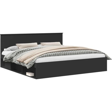 Bed Frame with Headboard Black 200 x 200 cm Solid Pine Wood vidaXL (1/5)