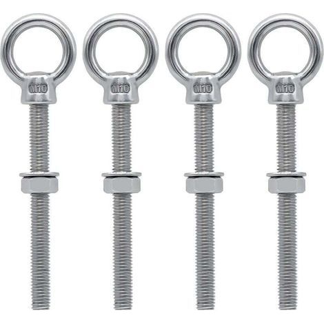 Boulons à œil M10 x 100 mm, vis à anneau M10 avec filetage métrique, acier inoxydable pour fixation et suspension, 4 pièces (1/4)