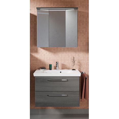 Waschplatz Set mit Mineralmarmorwaschbecken TRENTO-66 in Graphit Struktur Nb., B/H/T: ca. 80/200/51 cm (1/5)