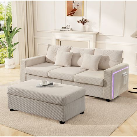 Sofá salón modular con LED y otomana beige OKMYHOME (1/5)