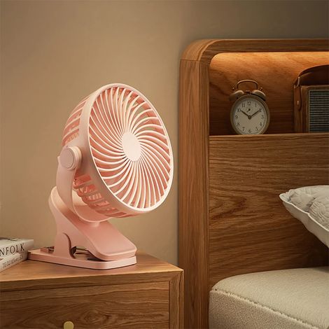 Wiederaufladbarer USB-Tischventilator mit 3 Geschwindigkeitsstufen – Rosa, automatischer Schwenkventilator für den Innenbereich (1/5)