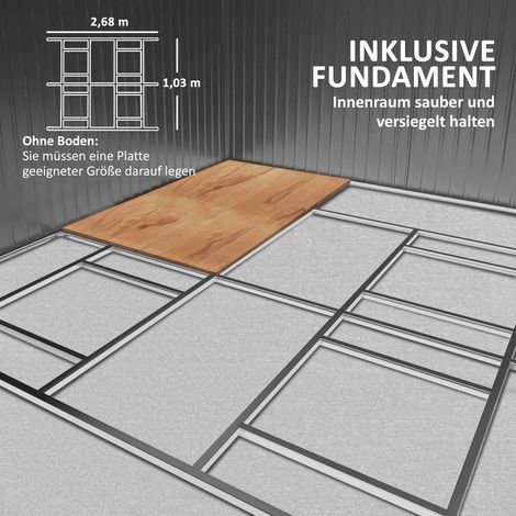 Abri de jardin 12,4 m², cabanon à toit plat, porte coulissante, fondation incluse, 340 x 386 x 200 cm, remise en acier galvanisé, résistant aux intempéries, gris anthracite (1/5)