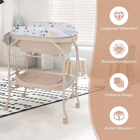 Cambiador bebe con banera cambiador portatil con cojin de pvc 86 x 50 x 100 cm beige (1/5)