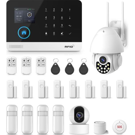 Alarme Maison sans Fil Intelligent WiFi/GSM avec Caméra Surveillance Extérieure et Caméra Surveillance Intérieure, Système d'alarme 4G (1/5)