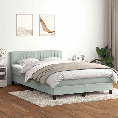 Cama box spring con colchón y LED terciopelo gris claro 160x210 cm (1/5)