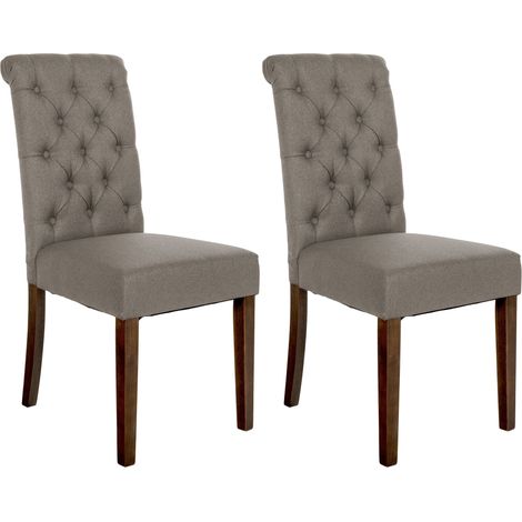Set di 2 sedie da pranzo eleganti e comode imbottite in tessuto color tortora con struttura in legno marrone scuro 100007338