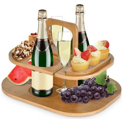 Table de Pique-nique D'extérieur, Table Basse Plateau Apéro en Bois, Table à Vin de Jardin Camping Portable, avec 2 Porte-gob (1/4)