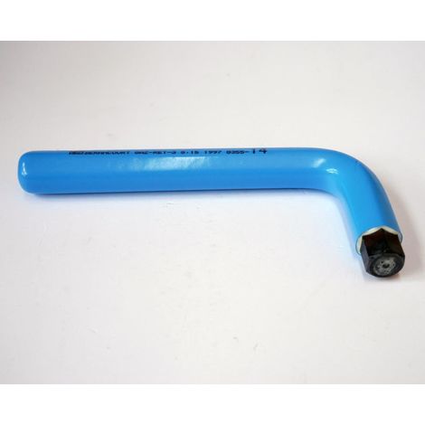 Clé male coudée 6 Pans 14mm isolé 1000V bleue L 158mm l 71mm acier traité pour vis creuses ATEX II DERANCOURT