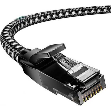 Longziming - Câble réseau CAT 8.1 – Haut débit jusqu'à 40 Gbit/s – Compatible PC de jeu, console, routeur, TV, ordinateur portable – Câble RJ45 blindé, noir, protection anti-torsion et anti-nœuds (1/5)