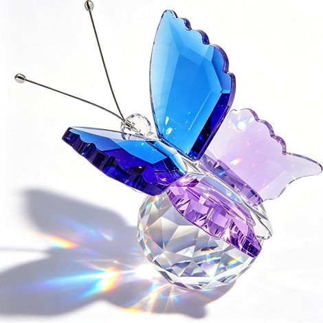 Papillon en cristal bleu et violet, 4,5 cm de haut, 3 cm de large, décorations en verre en filigrane, objets d'art pour salon, chambre à coucher ou bureau (1/5)