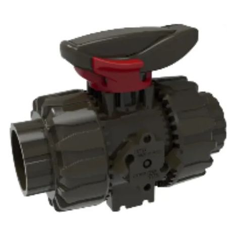 Vanne à bille double union PVC HTA diamètre 20mm.