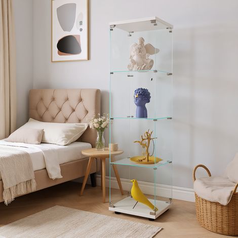 Meuble Vitrines, Vitrine en Verre avec 1 porte et 4 étagères, Armoire vitrine pour Collection, pour chambre, salon et salle à manger, 42 x 36 x 164 cm, Blanc (1/5)