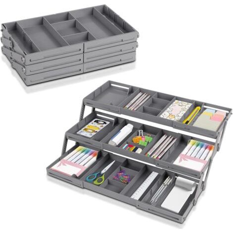 Organisateur De Tiroirs Extensible, Rangement Tiroir En Plastique à 3 Niveaux, D'Ustensiles Cuisine, Pour Salle Bain, Coiffeuse, Bureau, CosméTiques (Single) - Single (1/5)