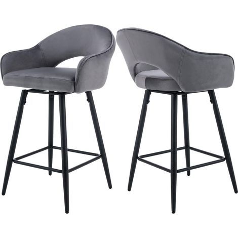 Wahson Taburetes altos Juego de 2, Giratorio Taburetes de Bar de Terciopelo, Modernos Sillas de Bar para Restaurante Isla Cocina, Gris