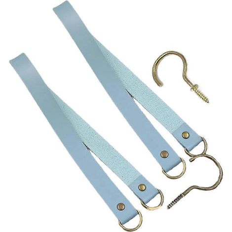 Crochets d'embrasse en cuir compatibles avec les tringles à rideaux - Lot de 2 embrasses résistantes pour salon bureau balcon - Bleu clair (1/5)