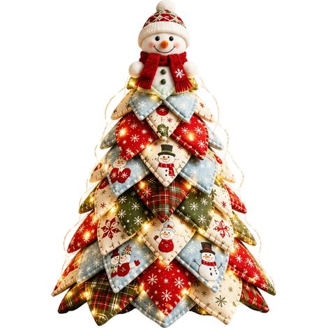 Ensemble sapin de Noël matelassé à monter soi-même DOWMOO avec lumières LED - Décoration de bureau en tissu polyester résistant - Bonhomme de neige de Noël