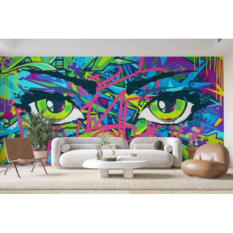 Papier peint graffiti - regard coloré style pop art - 150 x 250 cm (1/2)