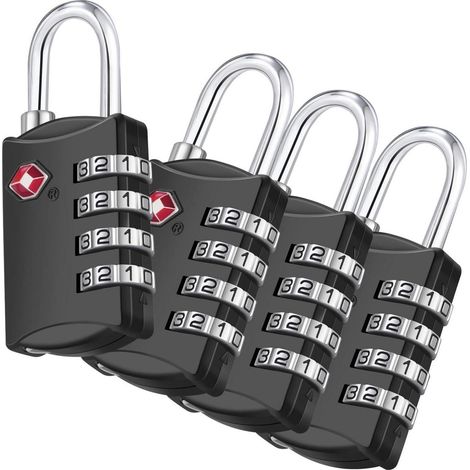 Lot de 4 cadenas à combinaison TSA 4 chiffres pour bagages et casiers (1/5)