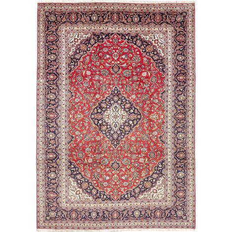 Tapis d'orient 255 x 364 cm, oriental, noué à la main en laine, rouge, beige et bleu, authenticité artisanale (1/5)