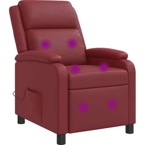 Massage Recliner Wine Red Faux Leather vidaXL