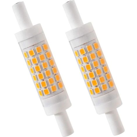 Lámpara LED R7S de 78 mm, regulable, blanco cálido 2700 K, 5 W, J78, 450 lm, reemplaza a una lámpara halógena de 50 W, 230 V, 83 Ra, paquete de 2 [Clase energética E] (1/5)