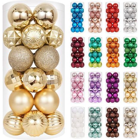 Lot de 24 boules de Noël incassables pour décorations de Noël, 6 cm (dorées) (1/5)