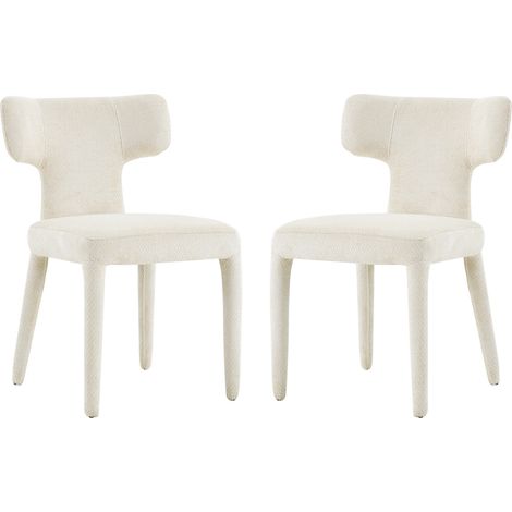 Set de 2 sillas de comedor modernas con respaldo en T, tela acolchada y patas metálicas (1/5)