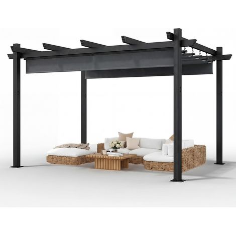 Devoko – Pergola jardin 3x4m avec toit ouvrant réglable – Structure aluminium anti-rouille – Toile polyester anti-UV – Fixations incluses