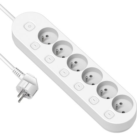 Bloc Multiprises 6 Prises + Interrupteurs déportés Longueur 1,5 M Section 3G1 mm, Blanc