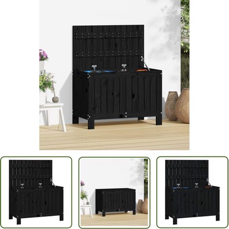 The Living Store Boîte de rangement de jardin Noir 76x42,5x54 cm Bois massif pin - Boîte De Rangement Jardin - Coffre De Jardin - Rangement Exterieur - Meuble De Jardin - Coffre Outil (1/5)