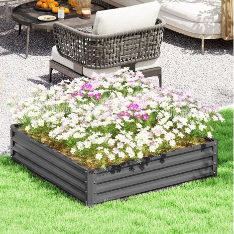Orto rialzato 120x120x30 cm in acciaio zincato grigio chiaro, fondo aperto – MEUBLIV (1/5)