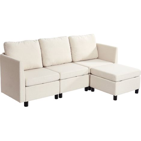 Canapé modulable sectionnel 3 places, canapé d'angle convertible moderne en mousse haute résilience avec rangement dissimulé, sofa rembourré avec cadre en bois massif, pour salon, chambre, beige (1/5)