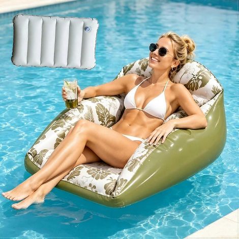 Fauteuil de piscine gonflable 3 en 1, matelas gonflable en forme de U avec porte-gobelet et dossier, hamac flottant ultra-résistant pour piscine. (1/5)