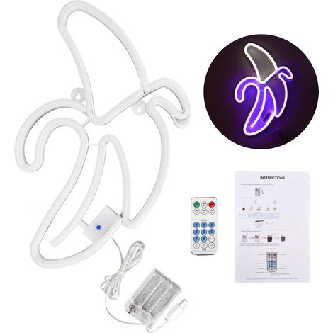 Lampe Néon Banane 8 Modes 18 Touches Télécommande Minuterie Décoration Maison Lumière Blanche + Violette (1/5)
