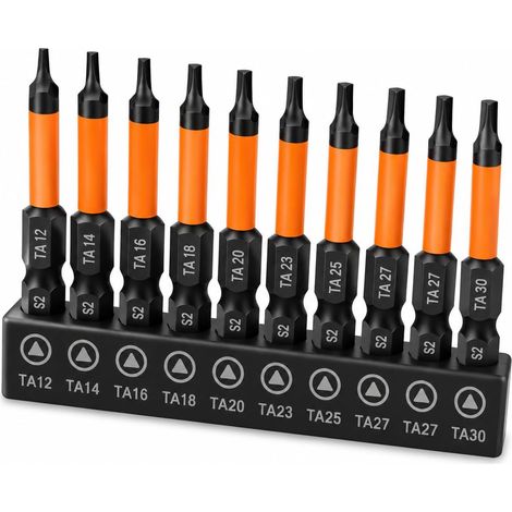 10 x Screwdriver Bits for Torx TA12-TA30, 50 mm S2 Steel Magnetic Triangle Bits, 1/4 Inch Hex Screwdriver Bits for Electric Screwdrivers, Automotive Electronics Repair (1/5)