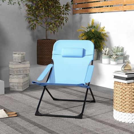 Chaise pliante, réglable en 4 positions, respirante, structure en métal, 69 x 91 x 96 cm, noir/bleu (1/5)