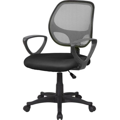 Sedia con ruote Filiberta, Poltrona operativa a rete con braccioli, Seduta ergonomica da ufficio, 56x57h88/100 cm, Nero e Grigio (1/3)