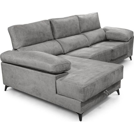Home Heavenly® - Sofá Chaise Longue VIS con asientos extraíbles y respaldos reclinables, patas metálicas 101x293x167 cm.  Color: Gris oscuro Chaise Longue derecho (1/5)