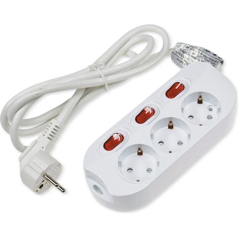 Multiprise CHILITEC 3 prises, commutation individuelle, câble de 1,5 m, blanc