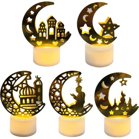 5 Pièces Bougies LED Aïd Ramadan Décoration Musulmane Ornement Lumineux Fête Fournitures (1/5)