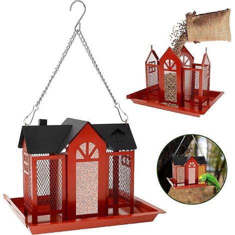 Mangeoires à oiseaux suspendues en métal, nichoirs à oiseaux de grande capacité, rouges, produits multifonctionnels pour le jardin. (1/5)